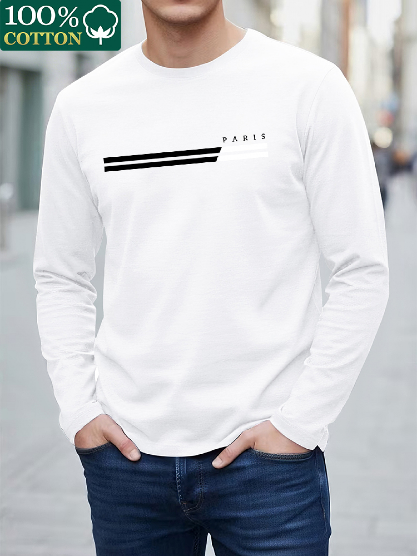 100% KATUN, Kaos Lengan Panjan - Undershirt Crew Neck ulasan dan harga